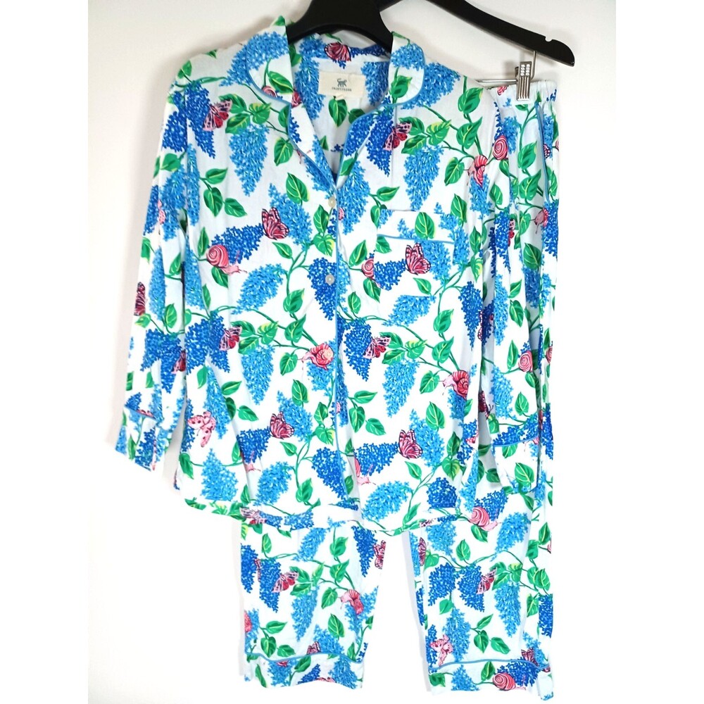 Anthropologie Printfresh Pajamas Medium Snails Garden Cottage Soft Girl Whimsy‎